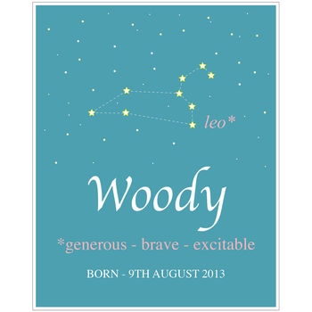 Personalised Name And Star Sign Print, 4 of 12