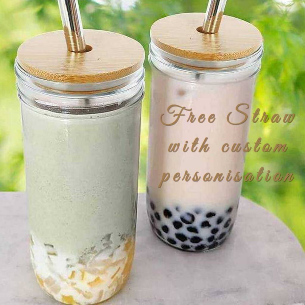 Glass Boba Drink Cup With Free Personalised Metal Straw, 1 of 5
