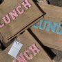 Personalised Patch Five Letters Square Jute Lunch Bridesmaid Top Handle Gift Bag, thumbnail 5 of 10