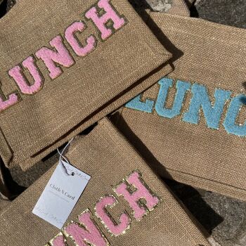 Personalised Patch Five Letters Square Jute Lunch Bridesmaid Top Handle Gift Bag, 5 of 10