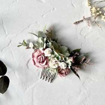 Dusty Pink And Sage Green Floral Hair Comb, 4 of 7