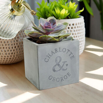 Personalised Ampersand Couples Concrete Plant Pot, 2 of 3