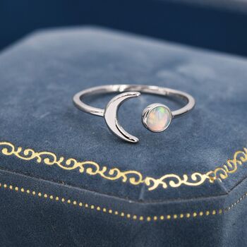 Sterling Silver Opal And Moon Ring, 5 of 12