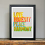 Love Honesty Peace Harmony Golden Words Art Print, thumbnail 1 of 4