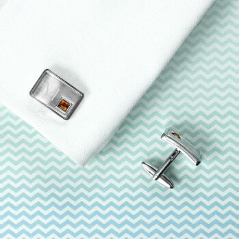 Engraved Rhodium Plated Birthstone Crystal Cufflink Set, 11 of 12