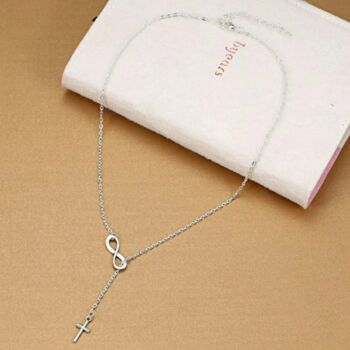 Y Shape Long Infinity And Cross Necklace, 4 of 4