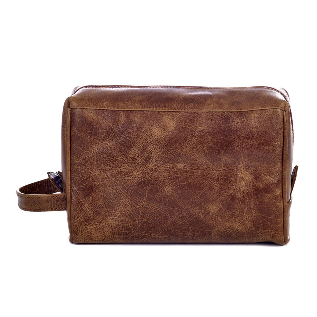 personalised leather wash bag by paper high | notonthehighstreet.com