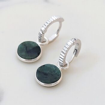 Circle Emerald May Birthstone Earrings, Silver, 4 of 6