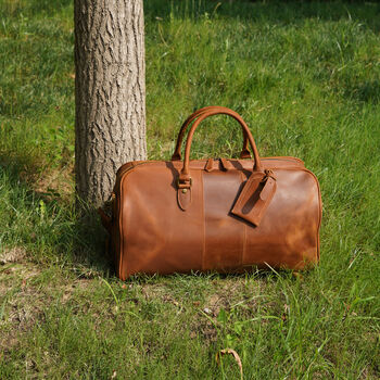 Leather Holdall Weekend Bag, 8 of 12