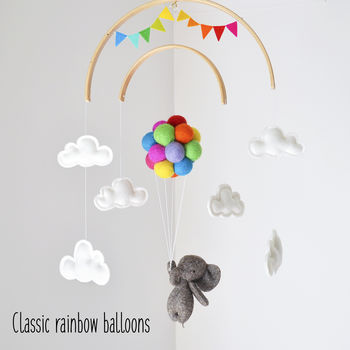 Elephant Flying With Rainbow Balloons Nursery Mobile, 6 of 12