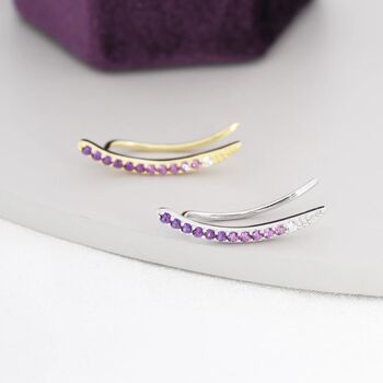 Ombre Amethyst Purple Crawler Earrings Sterling Silver, 2 of 9