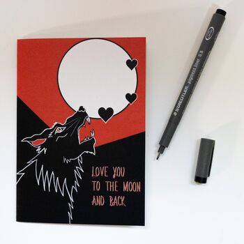Love You To The Moon And Back Wolf Valentines Card, 6 of 7