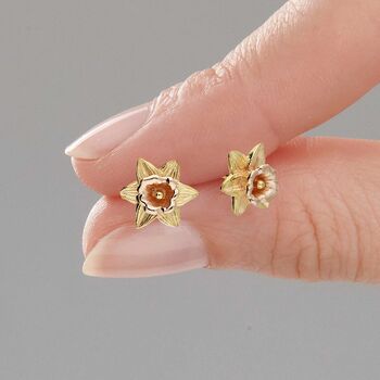 Daffodil Flower 18ct Gold Vermeil Plated Silver Studs, 3 of 6
