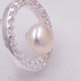 Sterling Silver Pave Circle With Natural Pearls Stud Earrings, thumbnail 2 of 12