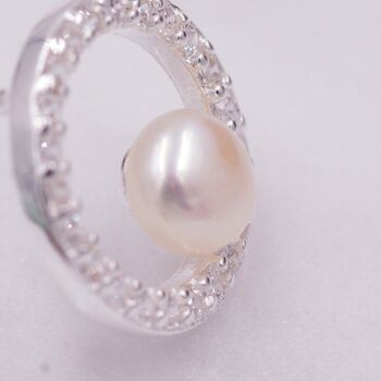 Sterling Silver Pave Circle With Natural Pearls Stud Earrings, 2 of 12