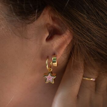 Geometric Pink Star Charm Hoop Earrings, 2 of 8