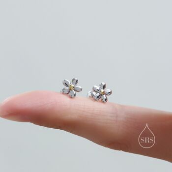 Sterling Silver Tiny Little Forget Me Not Flower Screw Back Earrings, 2 of 12