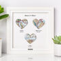 Wooden Anniversary Gift 3D Heart Map Locations Print In Solid Wooden Frame, thumbnail 5 of 12
