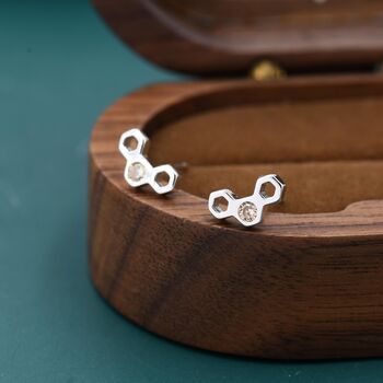 Sterling Silver Tiny Honeycomb Stud Earrings, 3 of 11