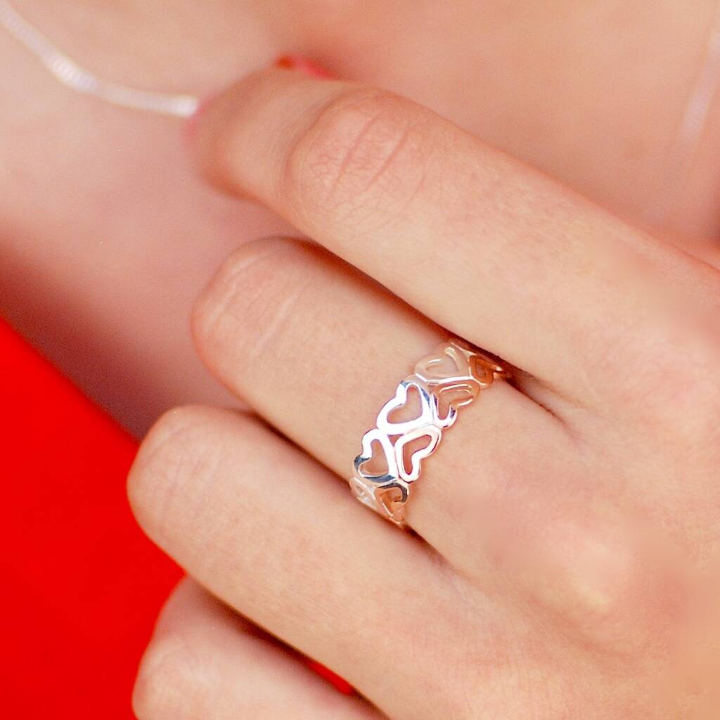Sterling Silver And Rose Gold Heart Link Ring By Penelopetom