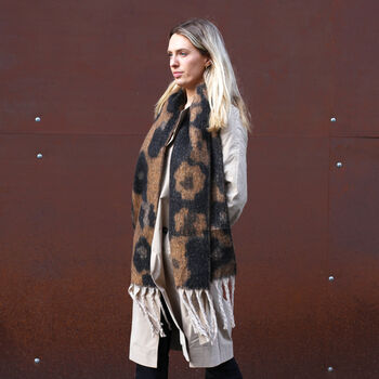 Neutral Leopard Print Heavyweight Scarf, 3 of 6