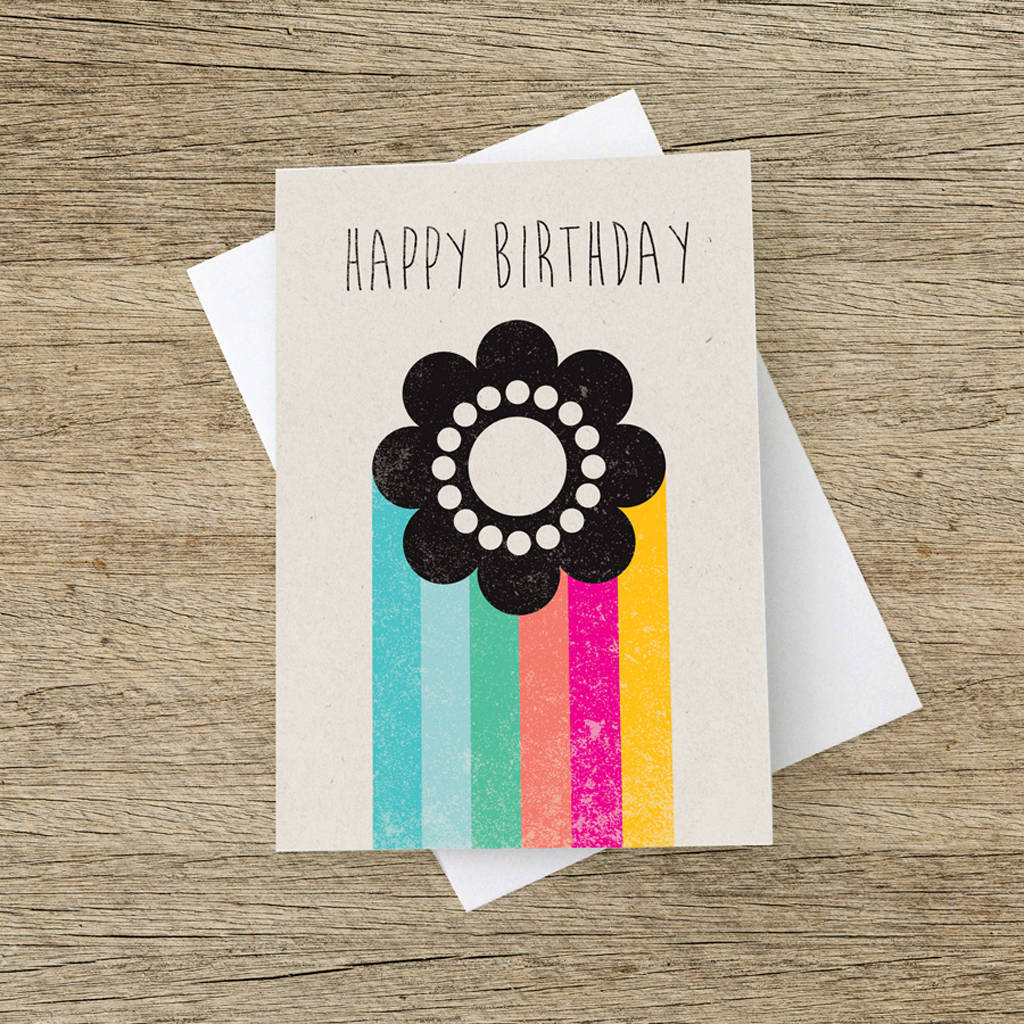 'Happy Birthday' Rainbow Flower Greetings Card