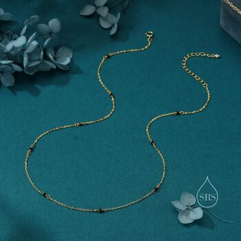 2mm Black Spinel Beaded Satellite Chain Necklace In Sterling Silver, 5 of 12