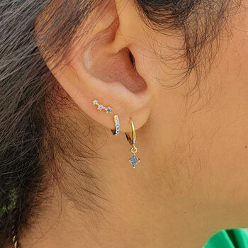 Blue Topaz December Birthstone Climber Stud Earrings, 2 of 6