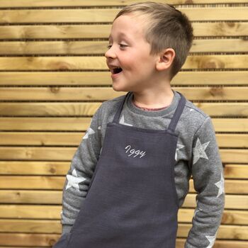 Children's Linen Charcoal Embroidered Apron, 3 of 3