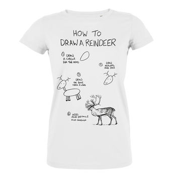 Womens How To Draw A Reindeer Organic/Vegan Tshirt, 2 of 3