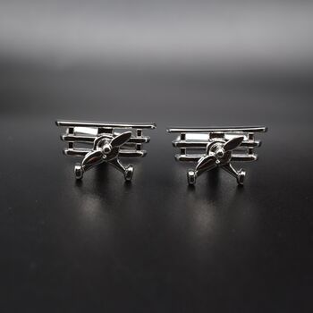 Airplane Silver Cufflinks Gift For Pilots 316 L Stainless Steel Aviation Accessory, 3 of 6