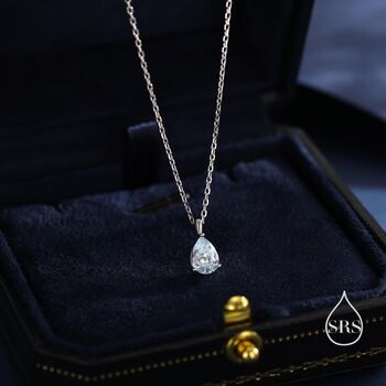 Sterling Silver Aquamarine Blue Pear Cut Cz Pendant Necklace, 6 of 11
