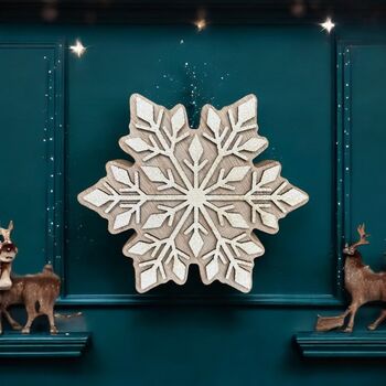 Two Wooden Snowflakes, Chunky Blocks, Tabletop Christmas Decorations, 3 of 3