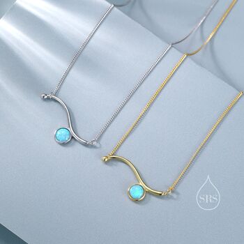 Sterling Silver Blue Opal Wave Pendant Necklace, 6 of 12