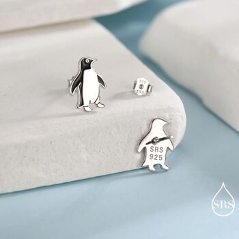 Enamel Penguin Stud Earrings In Sterling Silver, 3 of 11