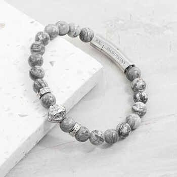 Personalised Men's Silver Plated Lion Jasper Bracelet, 9 of 9