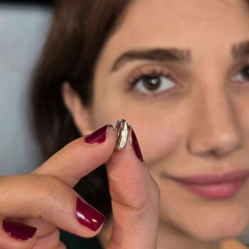 White Opal Tapered Sterling Silver Huggie Hoop Earrings, 2 of 4