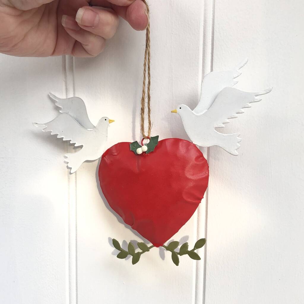 Love Heart And Doves Hanging Decoration, 1 of 2