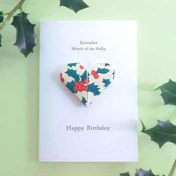 Personalised Birth Flower Origami Heart Card, 11 of 12