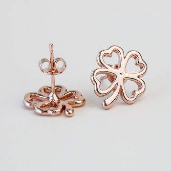 Dainty Four Leaf Clover Stud Earrings, 2 of 3