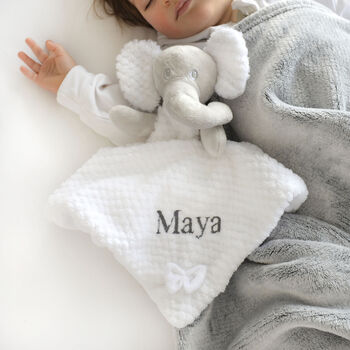 Personalised White Elephant With Bow Baby Comforter, 2 of 4
