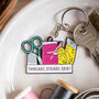 'Thready, Steady, Sew' Enamel Keyring, thumbnail 1 of 4
