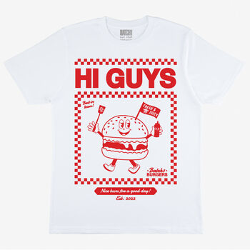 Hi Guys Men’s Burger Graphic T Shirt, 3 of 3