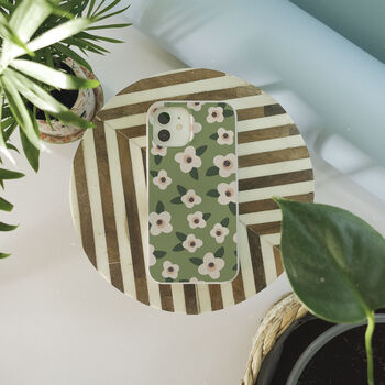 Retro Green Flowers Biodegradable Phone Case, 5 of 7