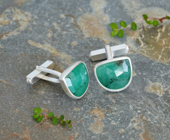 7ct Natural Emerald Cufflinks In Solid Sterling Silver, 2 of 2