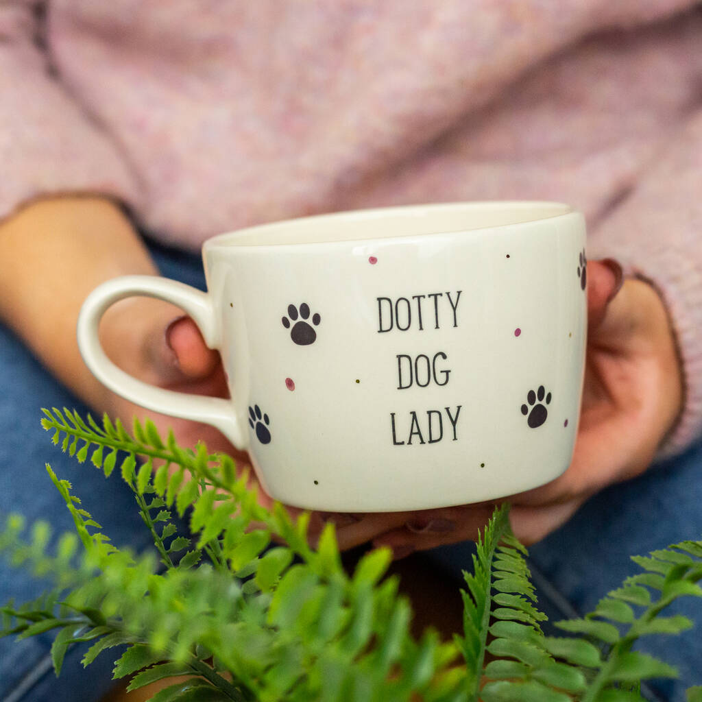 Dotty Dog Lady Handmade Mug, 1 of 6