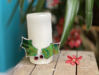 Stained Glass Holly Candle Pin, 2 of 3