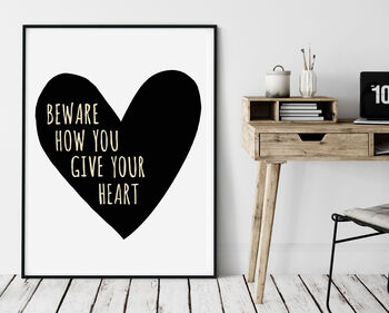 Illustrated Heart Quote Print, Jane Austen, Beware How You Give Your Heart, 2 of 2