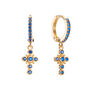 Isabella Blue Gold Cross Huggie Earrings, thumbnail 1 of 2