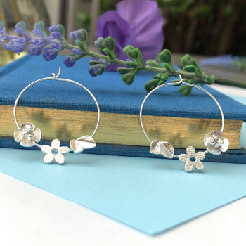 Sterling Silver Flower Wreath Hoop Earrings, 2 of 8